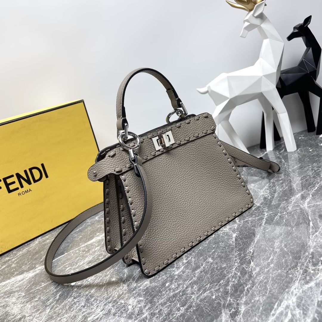 Fendi Peekaboo ISeeU Petite Grey Selleria Bag with 306 Hand-sewn Stitches